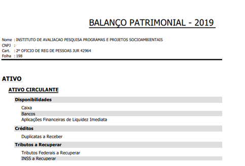 Balanço Patrimonial 2019